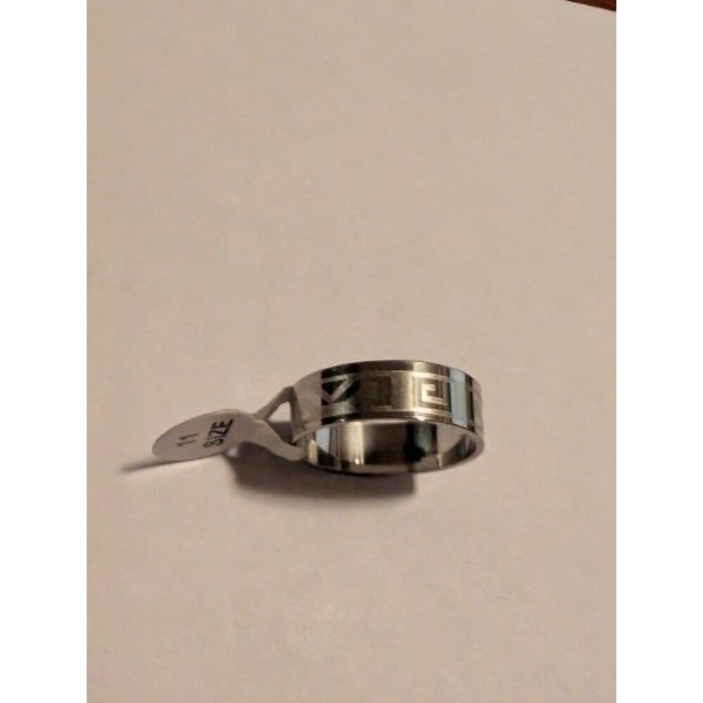 New Greek Key Band Ring - Stainless Steel Silver Size 11 - Men’s / Unisex